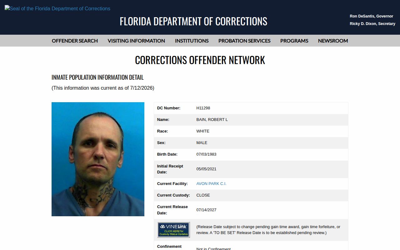 Flagler County FDC Current Release Date field for projected release