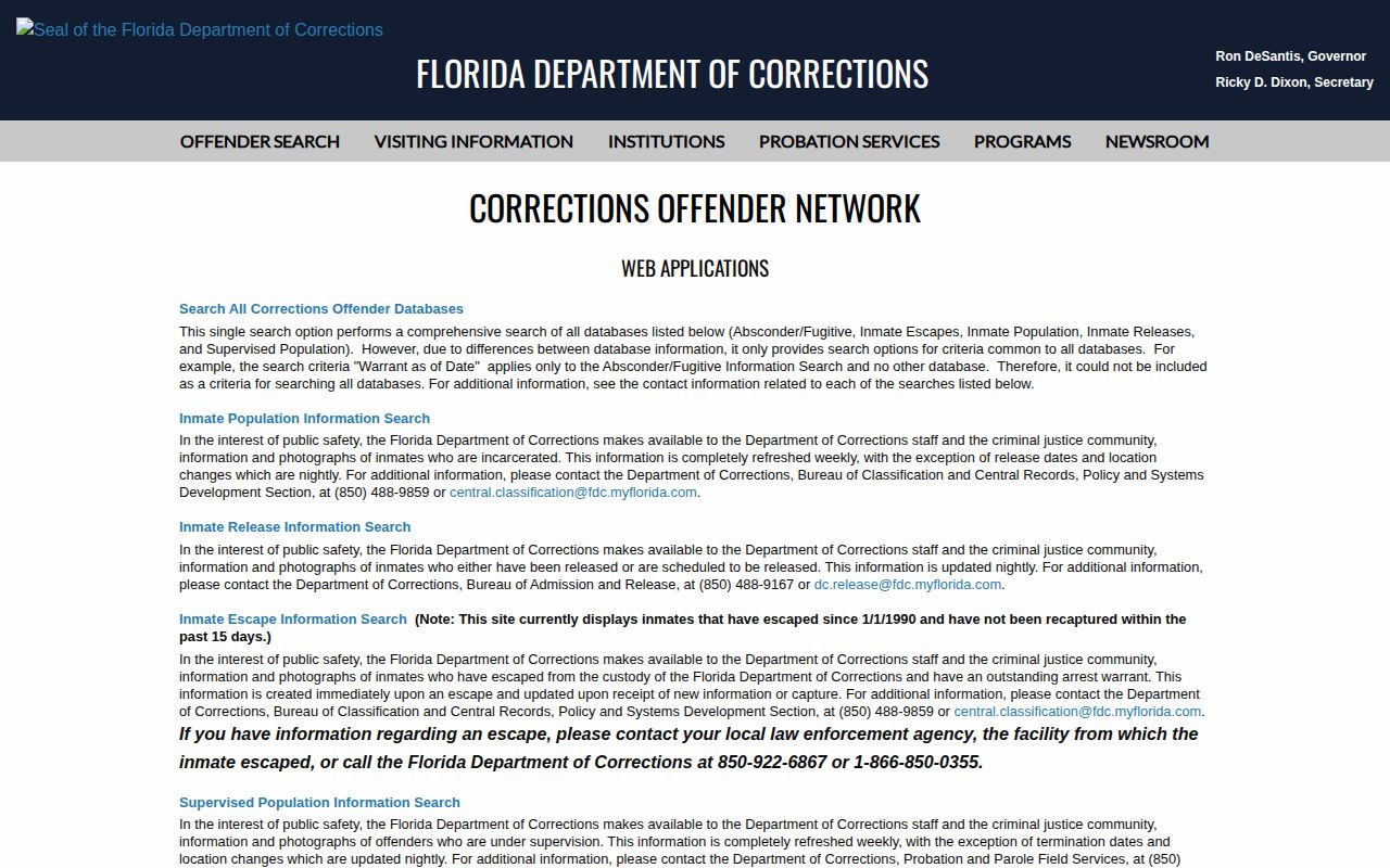Flagler County projected release date search choices in FDC