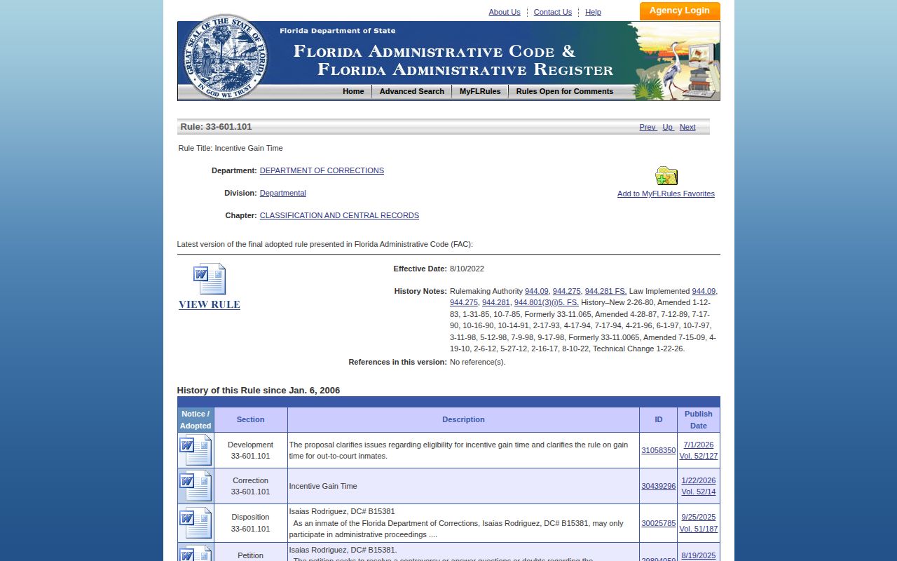 Flagler County projected release date computation rule for FDC prisoners