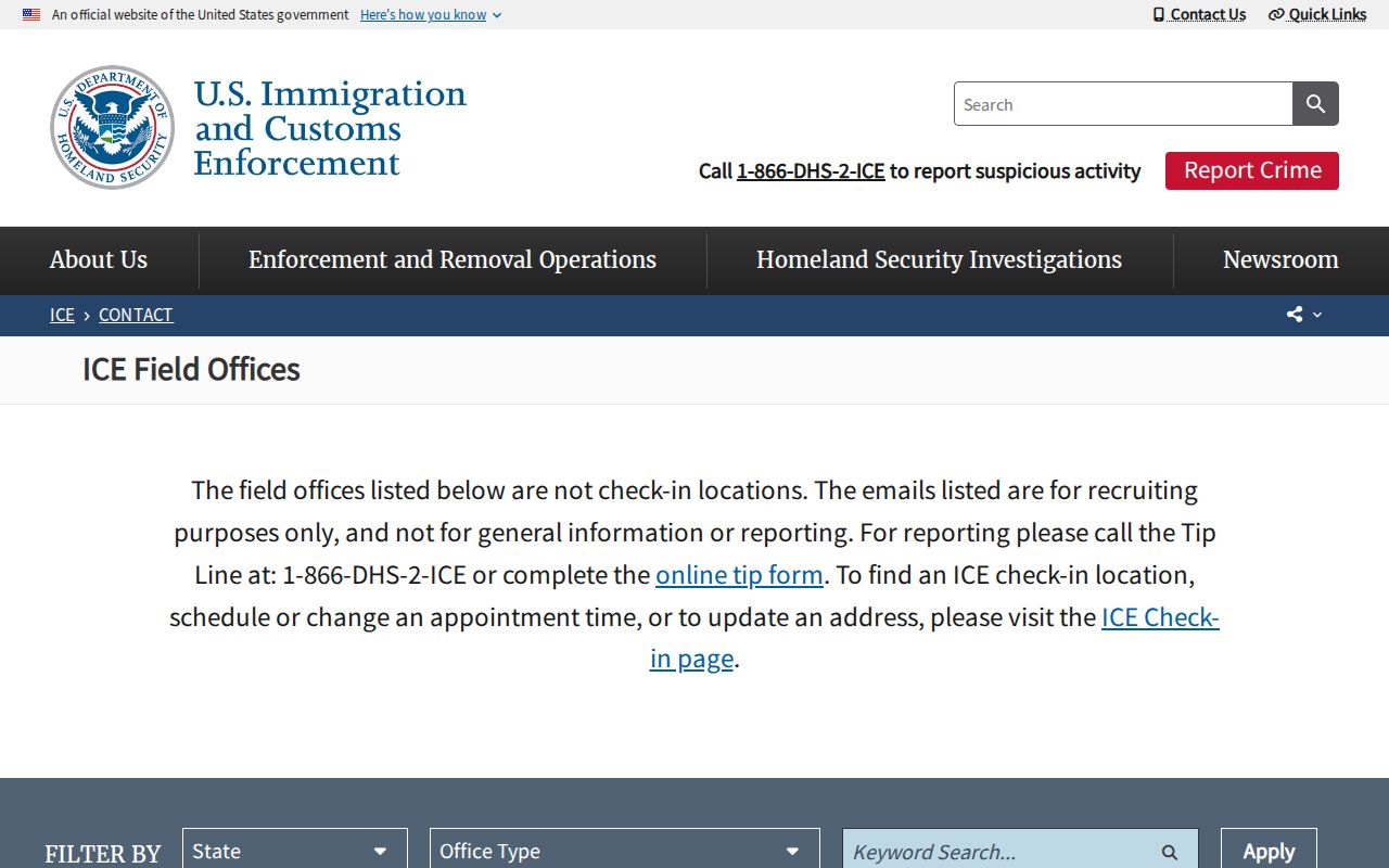 ICE ERO field office contact route for a Flagler County detainee transfer